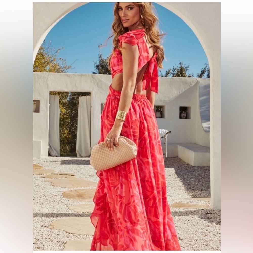 Vici Coral Pink Ruffle Maxi Dress with Ring Waist - Picture 2 of 3